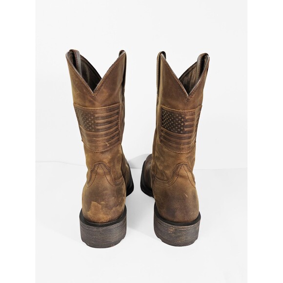 Ariat 10D Men\'s Circuit Patriot Weathered Tan Embroidered Flag Square Toe Boots main image 4